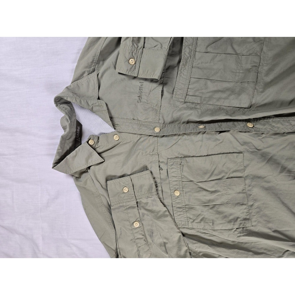 Schöffel Shirt Mens XL Green Nylon Long Sleeve Button Up Vented Hiking Outdoor